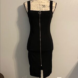 Steps NY Black Zip Front Bodycon Midi Dress Size L